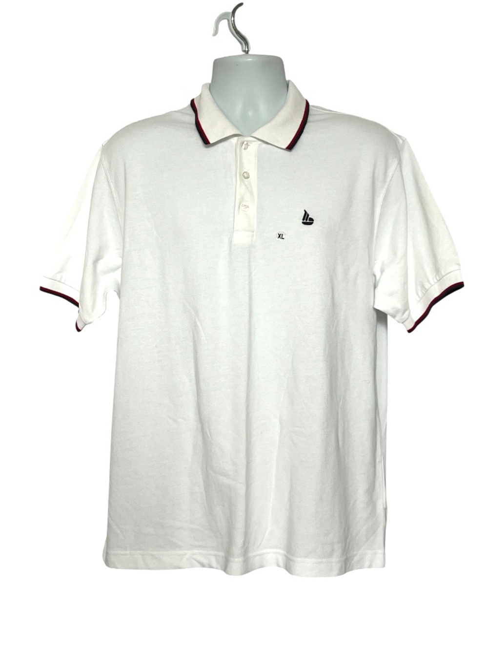 Baleno Polo Shirt White Size XL Short Sleeve Red and Blue Trim Nautical Preppy